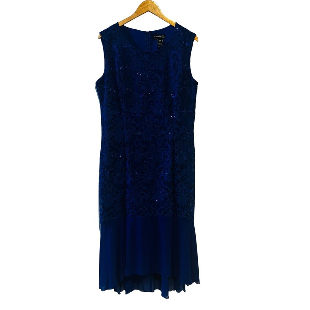 Alexa B Blue Lace Sleeveless Midi Dress Size 14W